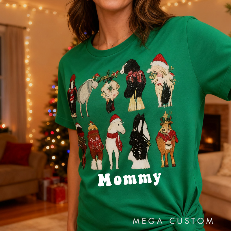 Personalized Classic T-shirt Horse Lover Animal Christmas Shirt for Equestrian Riding Lovers