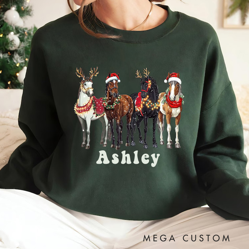 Personalized Horse Christmas Sweatshirt Funny Horse Shirt Gift For Horse Lover Equestrian Riding Lovers
