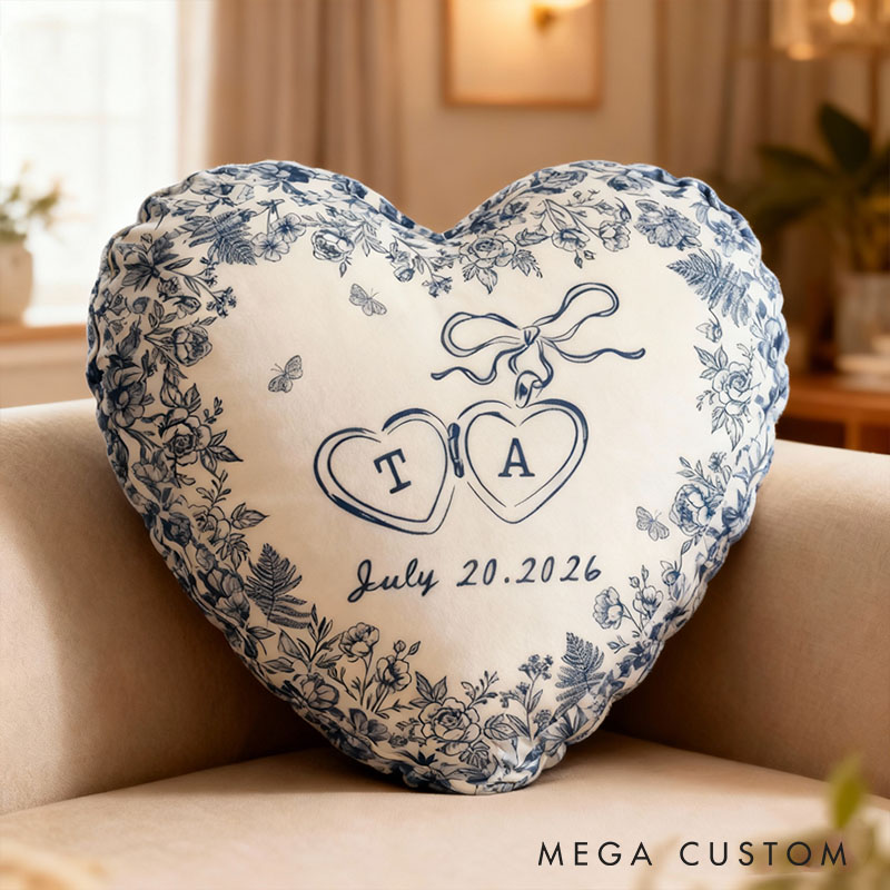 Personalized Couple Bow Locked Initials and date Pillow Custom Wife Husband Pillow Newlyweds Wedding Sentimental Cushion First Christmas Married Gift