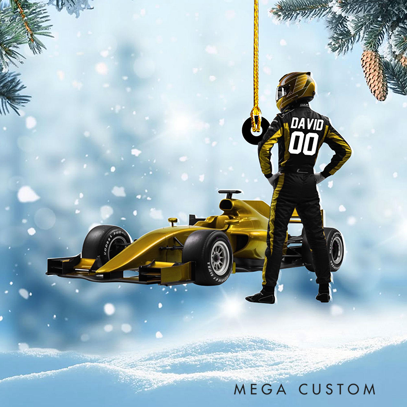 Personalized  Christmas Ornament Custom Name and Number Raceing Car Design Christmas Tree Decoration Gift for Car Lovers and Motorsports Fans