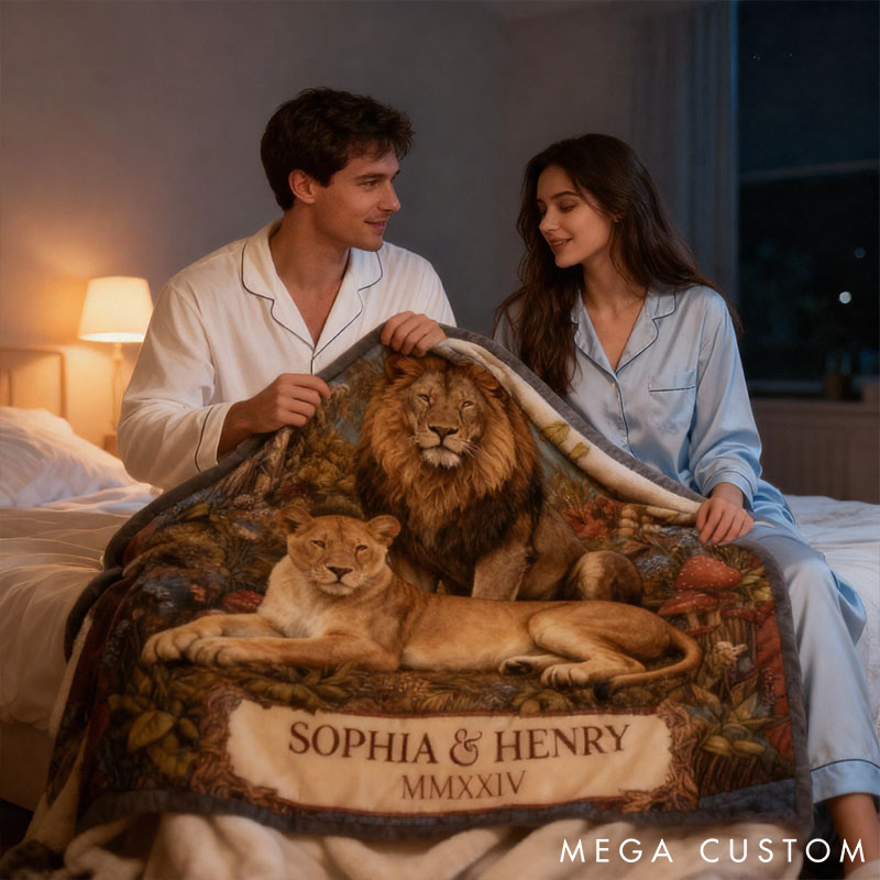 Personalized Couple Lion Kindred Spirits Blanket Custom Newlyweds Blanket King and Queen Couple Blanket Valentine's Day Gift for Husband Wife