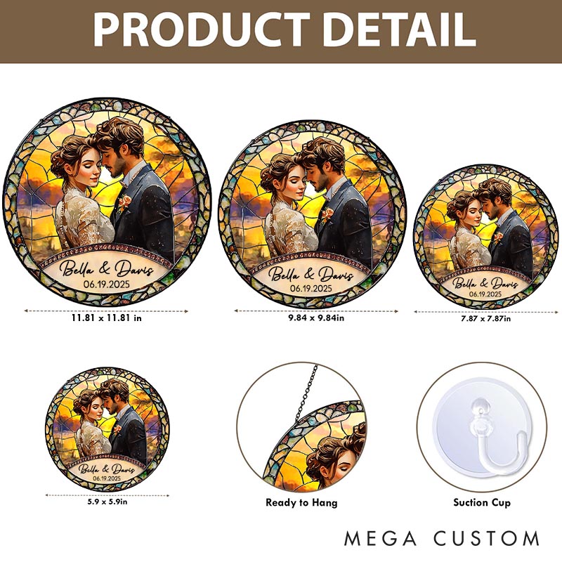 Personalized Couple Stained Glass Photo Suncatcher Newlyweds Portrait Window Hanging Decor Anniversary Gift for Husband Wife Boyfriend Girlfriend