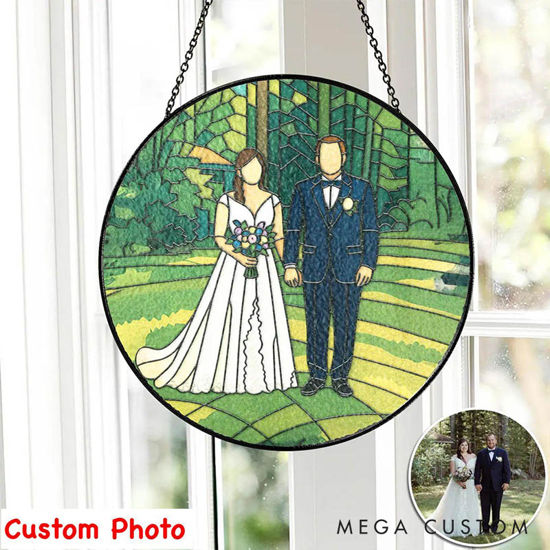 Personalized Couple Faceless Photo Stained Glass Suncatcher Newlyweds Portrait Window Decor Anniversary Gift for Husband Wife Boyfriend Girlfriend