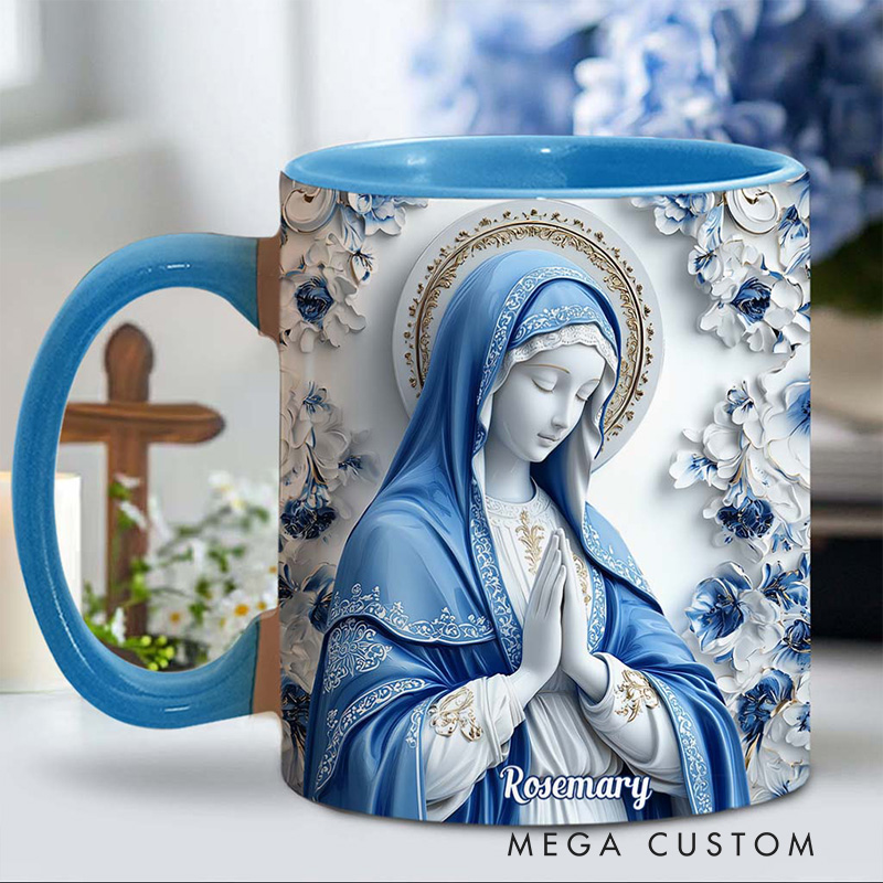Personalized Believe Virgin Mary Ceramic Mug with Name Religious Inspirational Gift Catholic Gift for Women