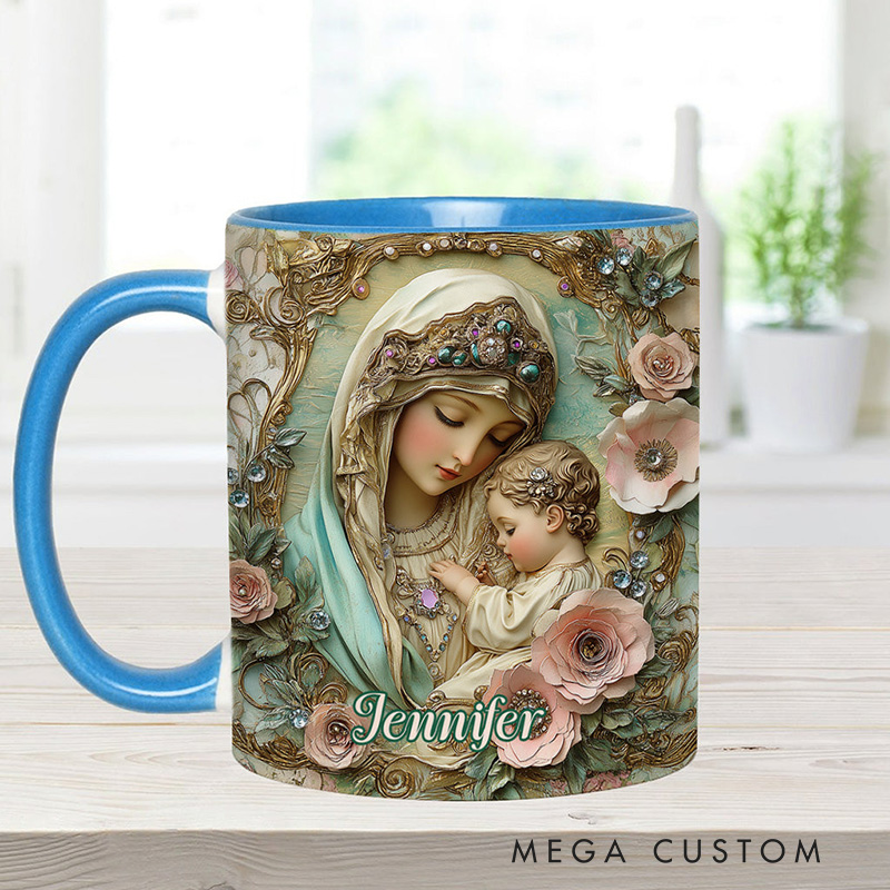 Personalized Virgin Mary Baby Jesus Ceramic Mug with Name Religious Inspirational Gift Catholic Gift for Women
