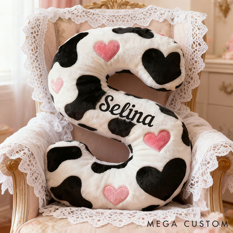 Personalized Cow Print Initial Pillow for Girlfriend Custom Initial Pillow for Her Holiday Decor Pillow