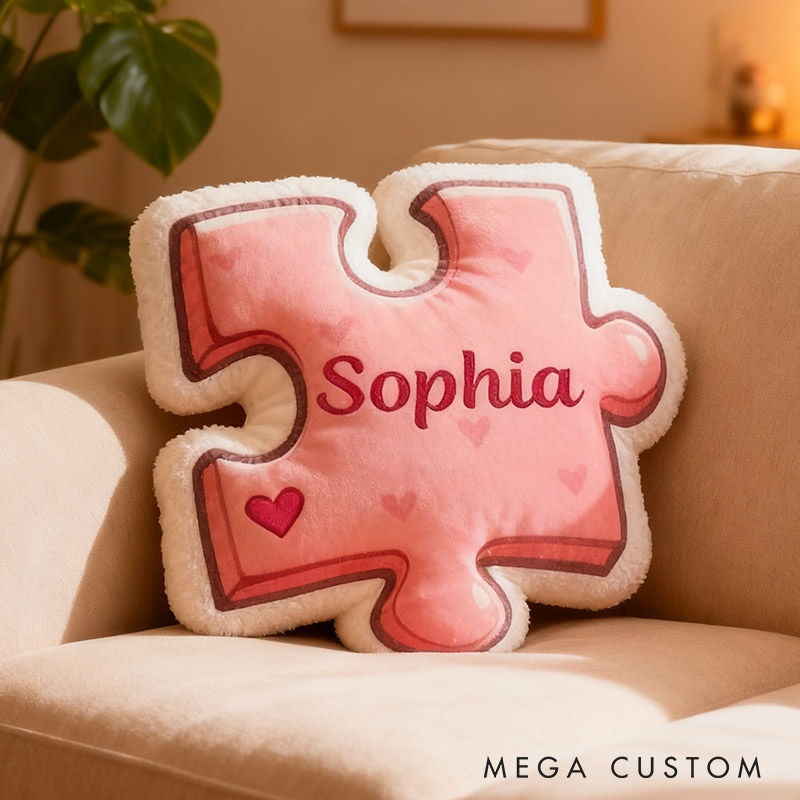 Personalized Girlfriend Pink Heart Puzzle Piece Pillow Custom Wife Name Cushion Valentine's Day Pillow for Husband Wife Christmas Gift for Him Her