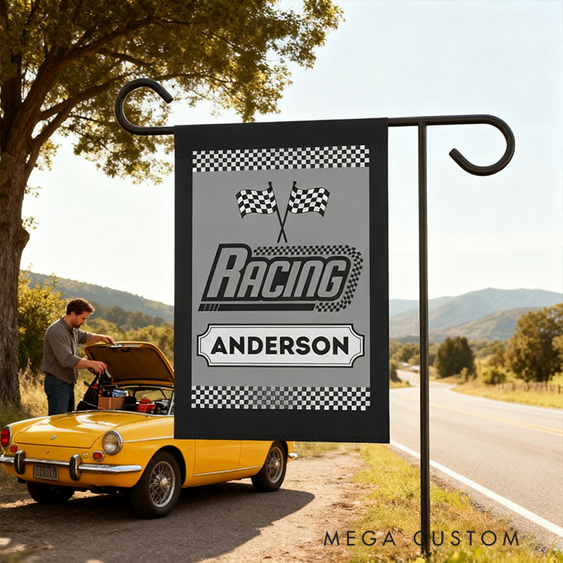 Personalized Racing Checkered Garden Flag Custom Name Flag Unique Decoration Flag for Racer and Racing Lovers