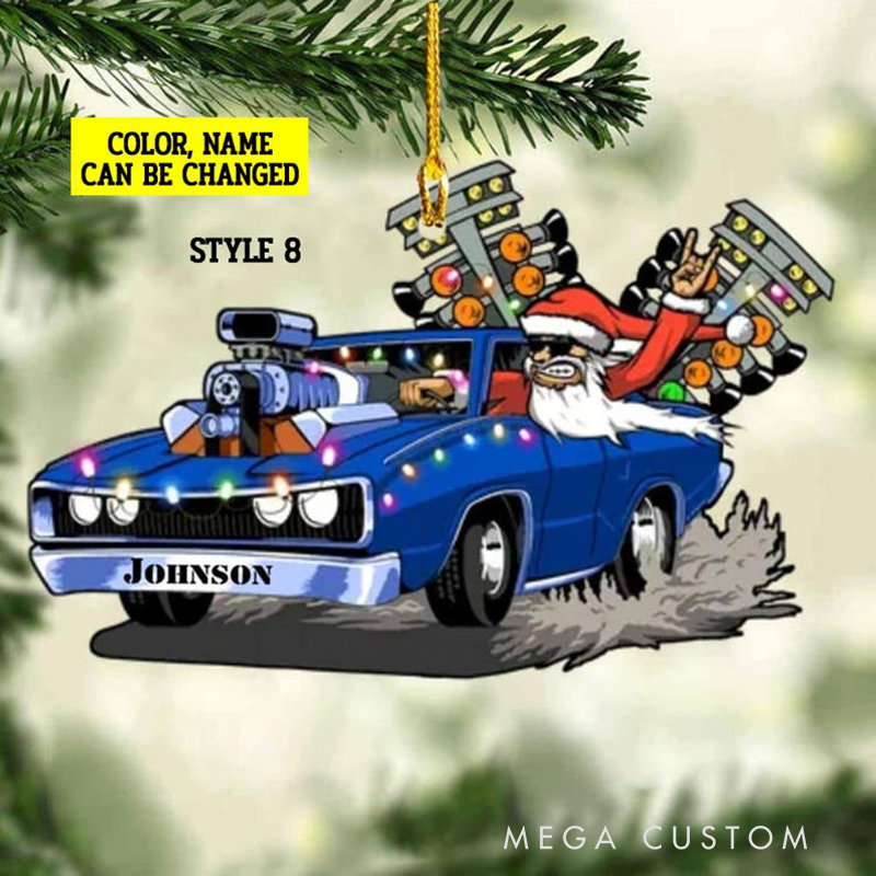 Personalized Drag Racing Ornament Custom Name and Color Hot Rod Christmas Decoration Gift for Car Enthusiasts and Racing Lovers