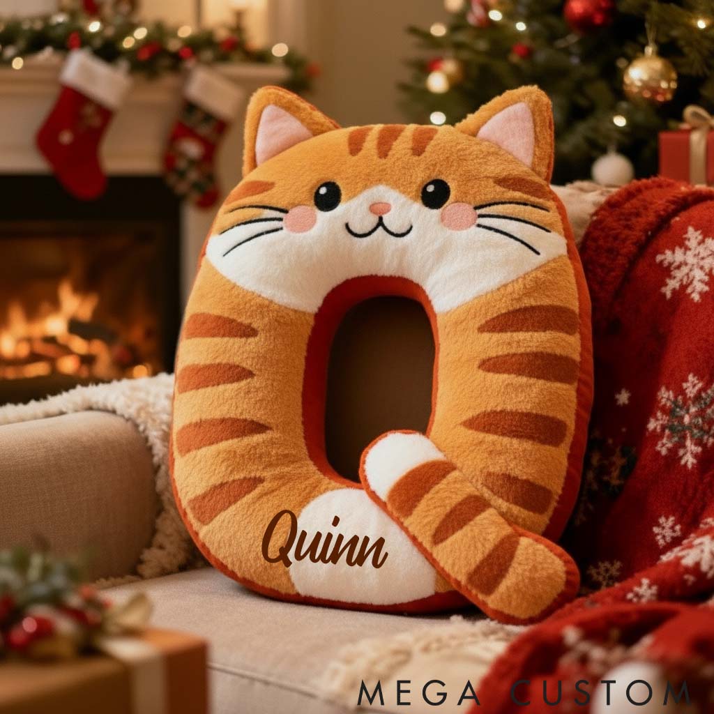 Personalized Cat Lover Cute Orange Tabby Cat Letter Pillow Graphic 3D Print Pillow