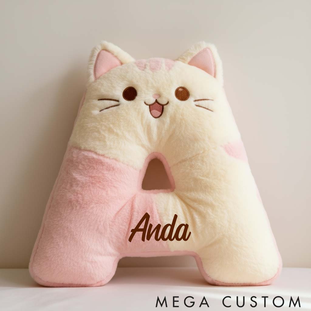 Personalized Cat Lover Pink Cat Letter Pillow Graphic 3D Print Pillow