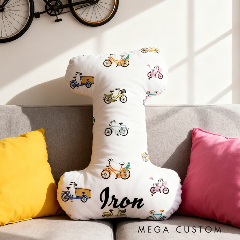 Personalized Bicycle Pattern Letter Pillow Graphic 3D Print Funny Letter Pillow Name Pillow Comfortable Travel Cushion for Riders Riding Lovers