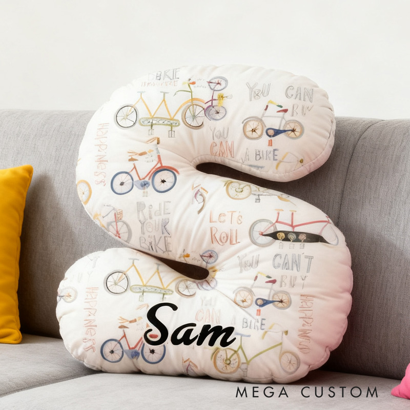 Personalized Bicycle Pattern Letter Pillow Graphic 3D Print Funny Letter Pillow Name Pillow Comfortable Travel Cushion for Riders Riding Lovers