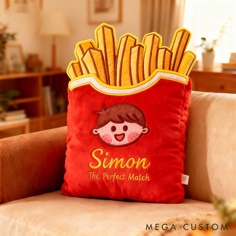 Personalized Cheese Pizza Girl and Crispy Fries Boy Pillow with Name Custom Couple Cushion Gift for Girl Christmas Gift for Girlfriend Boyfriend Wife