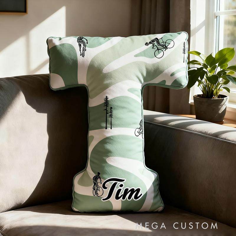 Personalized Retro Cycling Letter Pillow Graphic 3D Print Funny Letter Pillow Name Pillow Comfortable Travel Cushion for Riders Riding Lovers