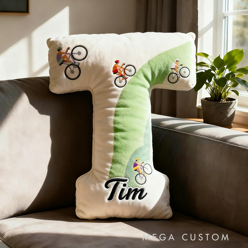 Personalized Retro Road Cycling Letter Pillow Graphic 3D Print Funny Letter Pillow Name Pillow Comfortable Travel Cushion for Riders Riding Lovers