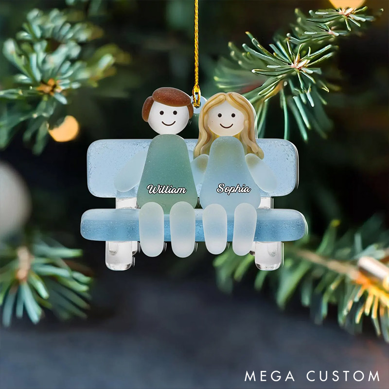 Personalized Sea Glass-Style Couple Chrismas 2D Flag Couple Swing Design Ornament Chrismas Decoration with Names Chrismas Gift for Husband Wife