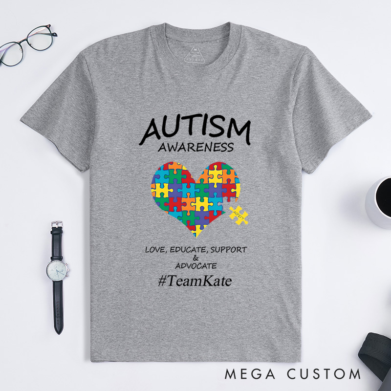 Personalized Autism Awareness Puzzle Heart Love Educate Support Advocate T-Shirt  