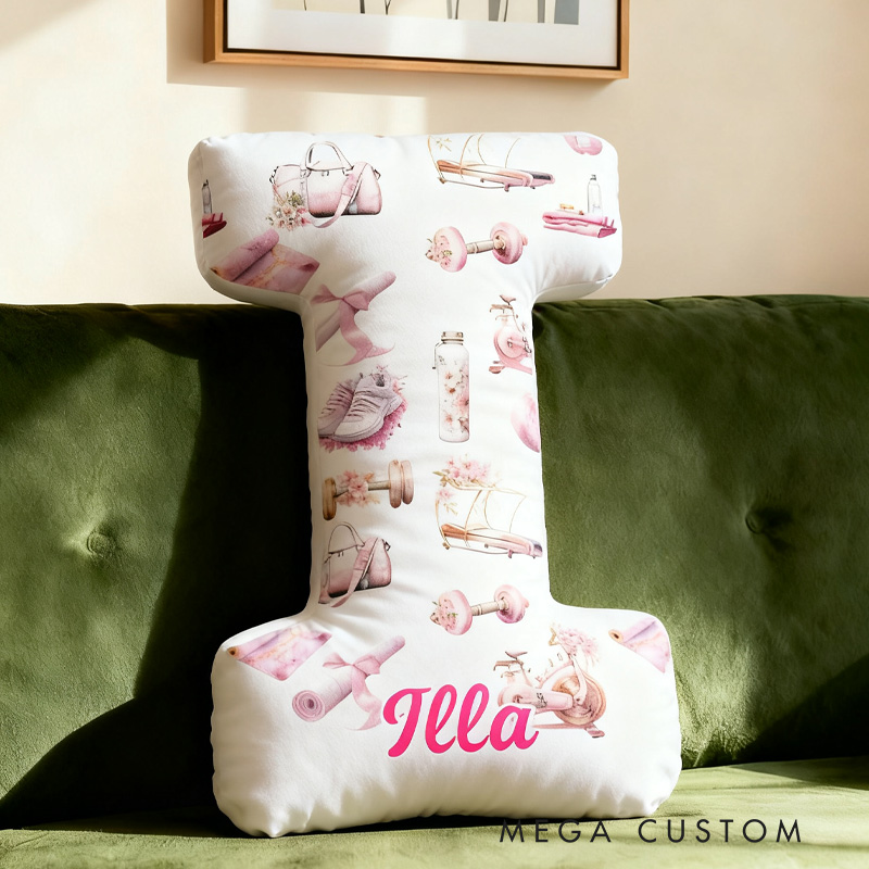 PersonalizedWorkout Clip Letter Pillow Graphic 3D Print Funny Letter Pillow Name Pillow Girly Health and Gym Fitness illustrations