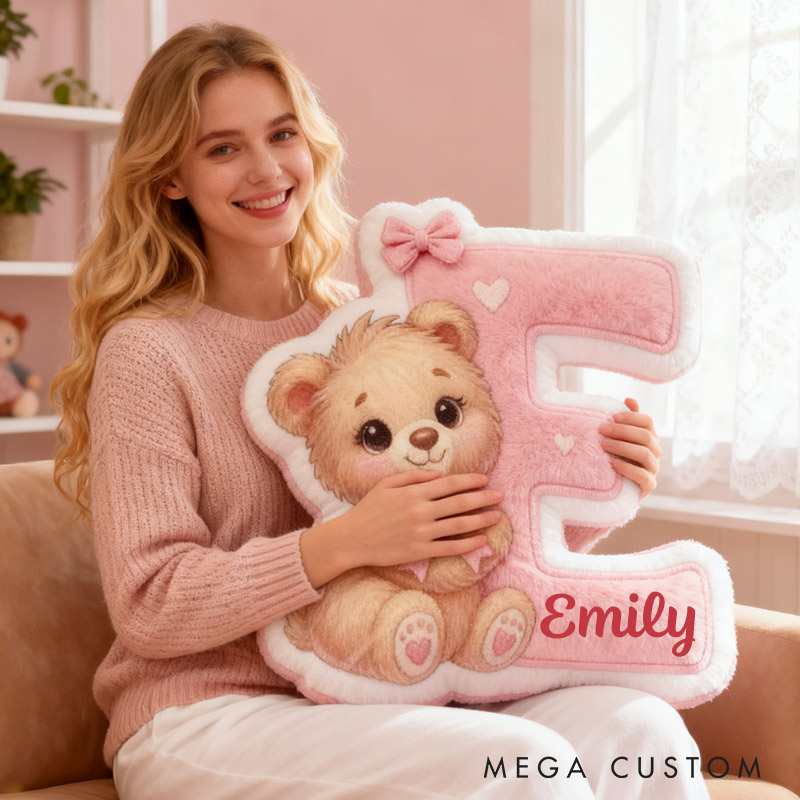 Personalized Girlfriend Graphic 3D Print Heart Bear 26 Letter Pillow Custom Wife Valentine's Day Cushion Anniversary Gift for Her Christmas Gift