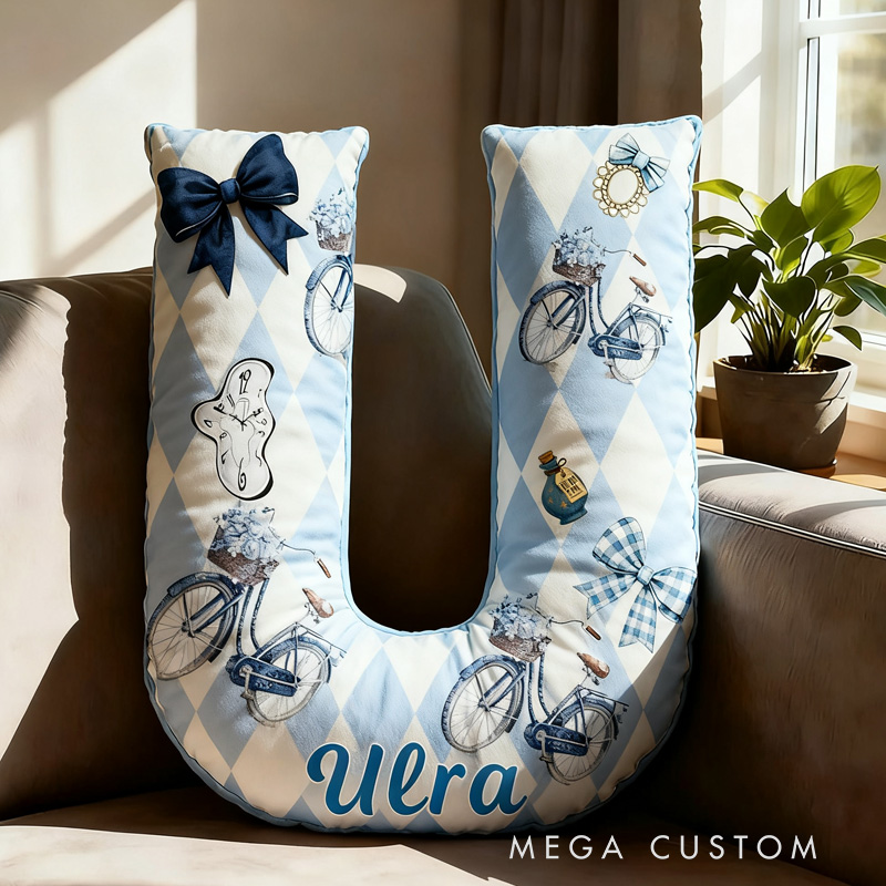 Personalized Cycling Dream Letter Pillow Graphic 3D Print Bow Letter Pillow Name Pillow Comfortable Travel Cushion for Riders Riding Lovers