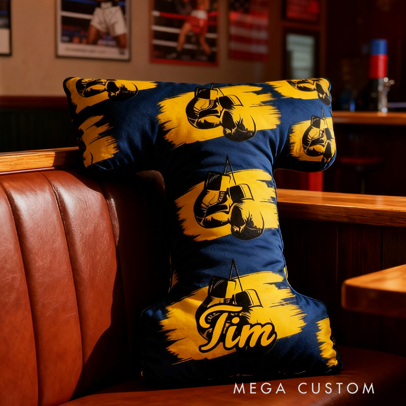 Personalized Letter Pillow Graphic 3D Print Multicolour Boxing Gloves Funny Letter Pillow Custom Name Pillow Comfortable Christmas Decor for Gym Lovers