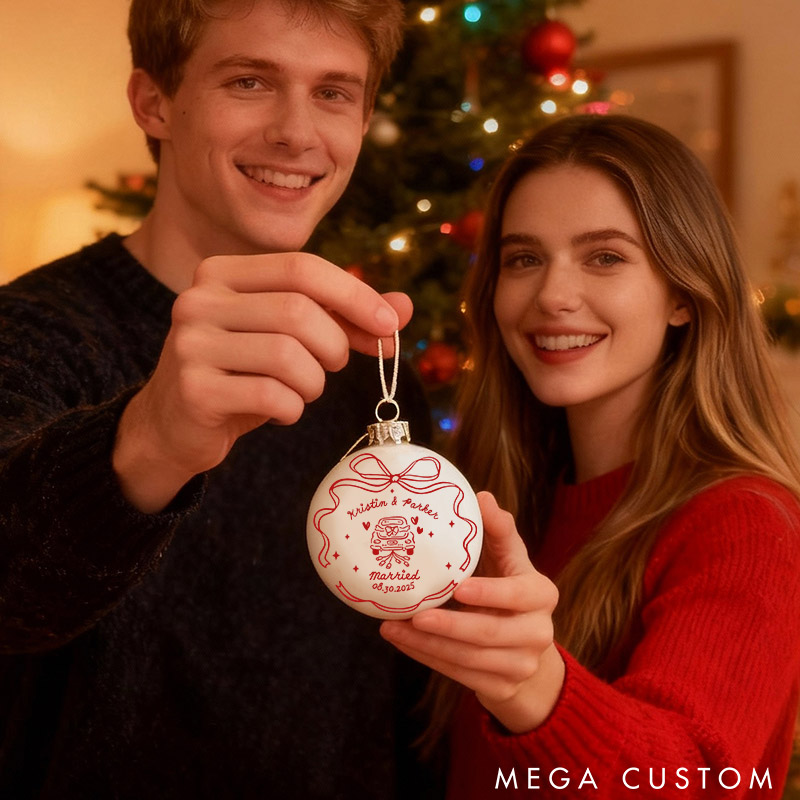 Personalized Our First Christmas as Mr and Mrs Matching Christmas Ball Ornament Set Newlyweds Couple Bow Married Ornament Christmas Gift for Him Her