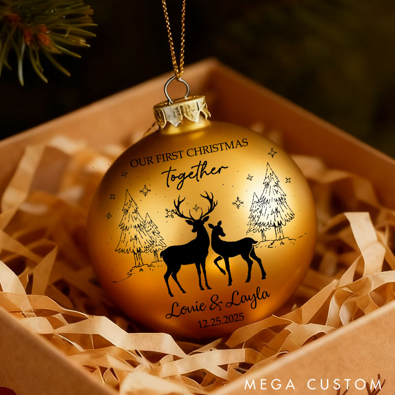 Personalized Couple Reindeer Our First Christmas Together Ball Ornament Custom Newlyweds Name Christmas Ornament Decor Christmas Gift for Him Her