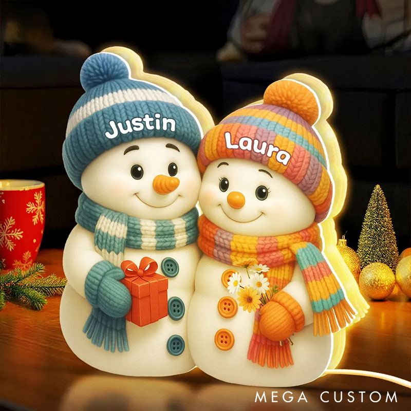 Personalized Couple Snowman Hugging Light Box Custom Newlyweds Name Night Light Decor Our First Christmas Gift for Him Her Boyfriend Girlfriend