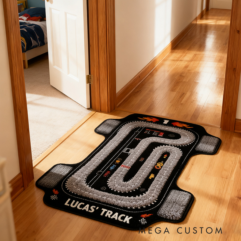 Personalized Racing Track Doormat with Custom Name Design for Racers and Racing Lovers