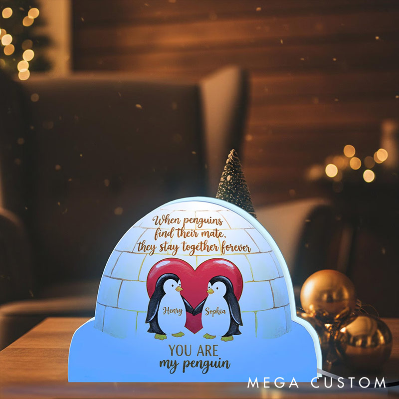 Personalized Couple Penguin Holding Hands Light Box Custom Name Night Light Decor Igloo Heart Decor You are My Penguin Gift for Him Her 