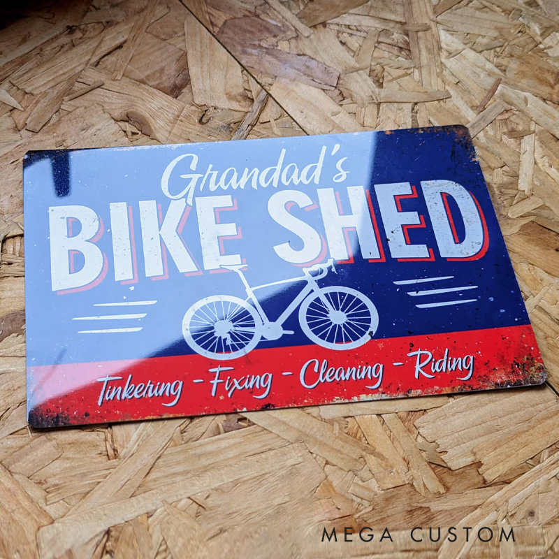 Personalized Bike Shed Metal Sign Vintage Worn Rusty Look Print Le Tour MTB Road BMX 6 Colours 4 Bikes for Cycling Riding Lovers
