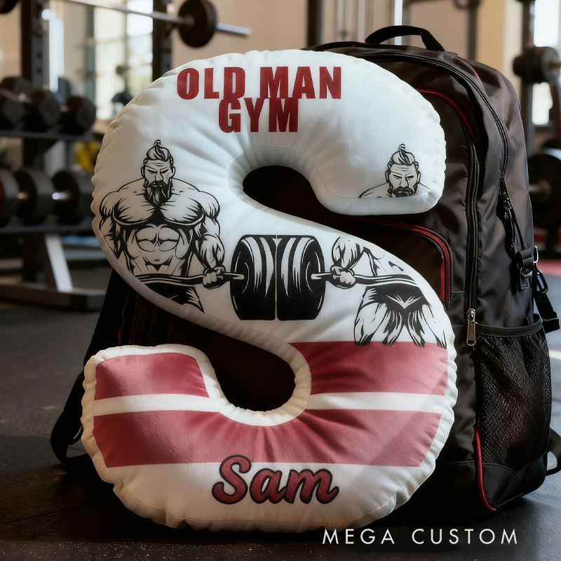 Personalized Old Man Gym Letter Pillow Graphic 3D Print Funny Letter Pillow Custom Name Pillow Comfortable Christmas Decor for Gym Lovers