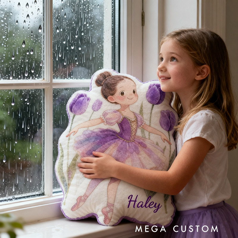 Personalized Tulip Ballet Dancers Pillow with Your Own Name Soft Stuffed Toy for Kids Unique Decorative Cushion for Girls' Room and Dance Studio