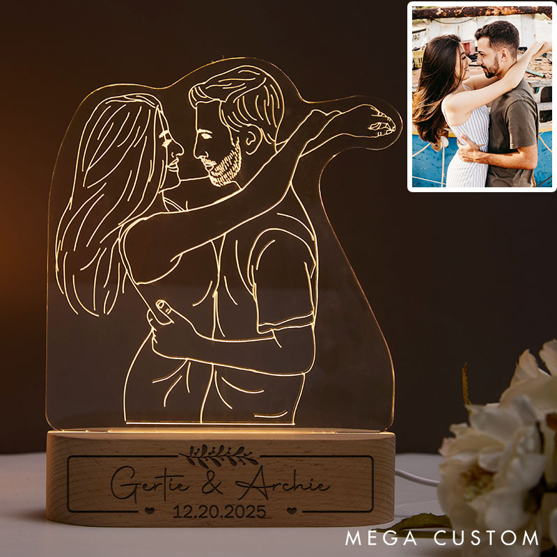 Personalized Couple Minimalist Line Art 3D Photo Night Light Custom Photo Portrait Lamp from Your Own Picture Anniversary Christmas Gift for Him Her