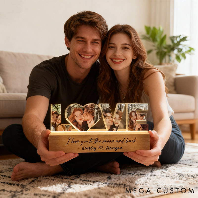 Personalized Couple Photo LOVE Collage Night Light Custom Night Lamp from Your Own Picture First Christmas Gift for Girlfriend Valentine's Day Gift