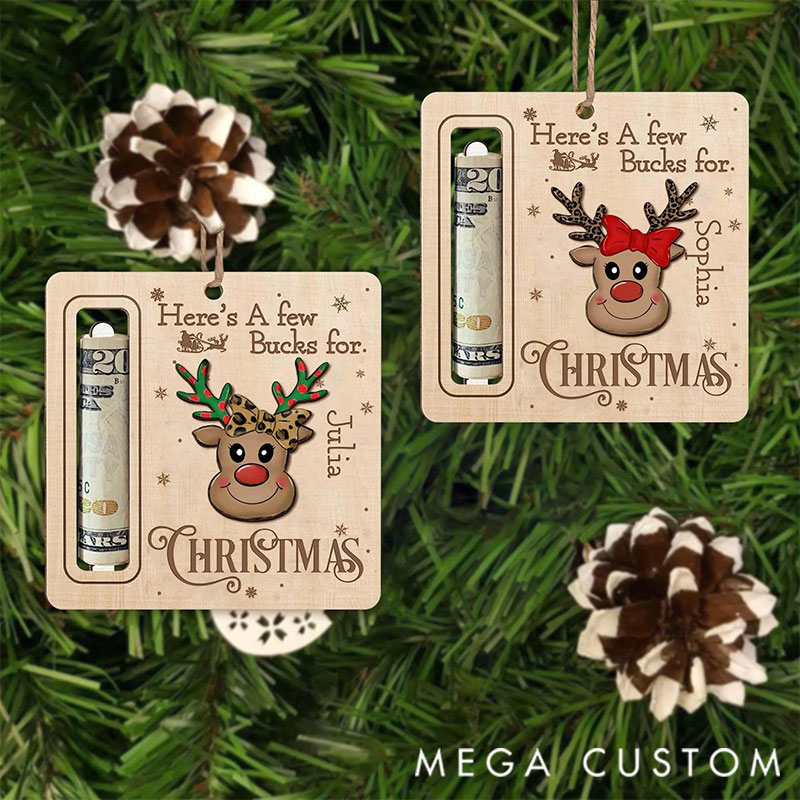 Personalized Cute Reindeer Money Holder Christmas Ornament, Here’s A Few Bucks for Christmas, Reindeer Money Holder Gift, Custom Cash Holder
