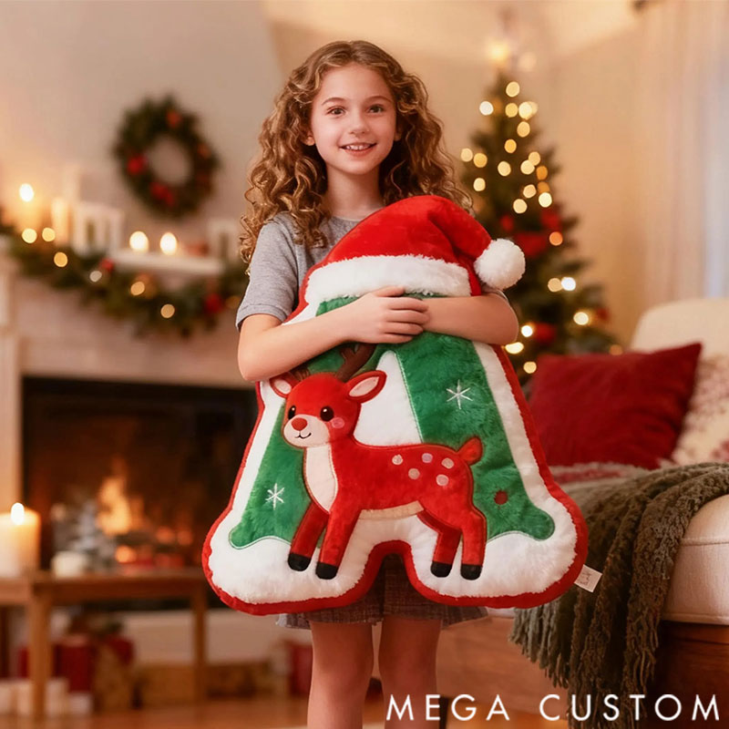 Personalized Graphic 3D Print Pillows Christmas Reindeer Letter Pillow, Custom Initial Pillow with name