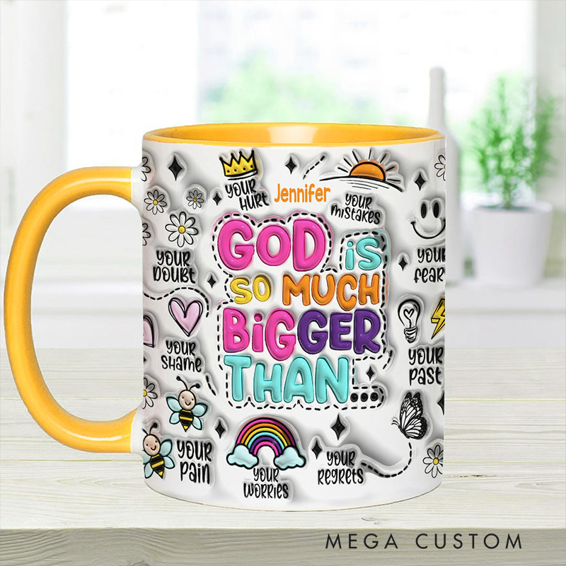 Personalized God is so Much Bigger Ceramic Mug with Name Religious Inspirational Gift Christian Gift for Women and Girls