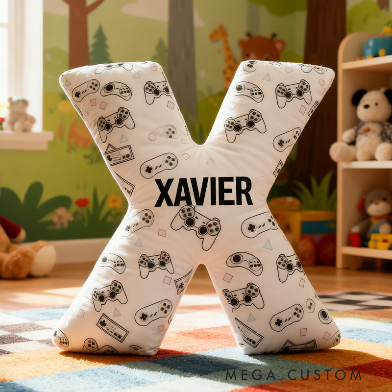 Personalized Graphic 3D Print Game Controller-Shaped Pillow with Your Name Perfect Gift for Gamers and Kids