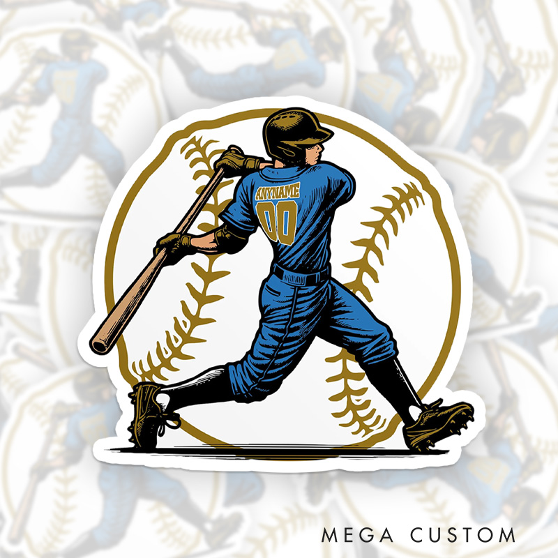 Personalized Baseball Sticker with Batter Graphic and Custom Name  