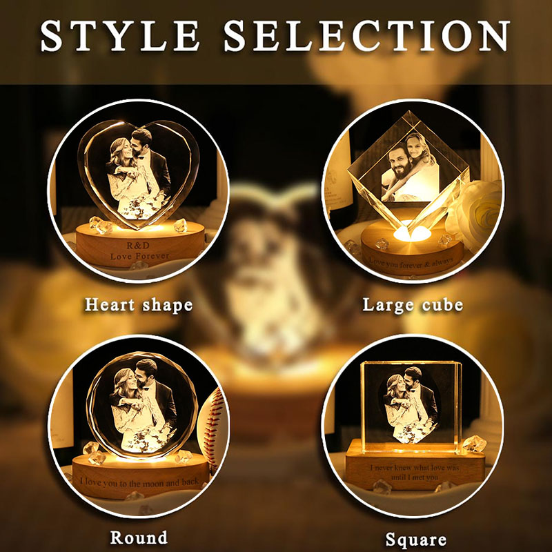 Personalized Couple 3D Crystal Photo Portrait LED Night Light Engraved Crystal Photo With Light Anniversary Valentine's Day Gift for Him Her