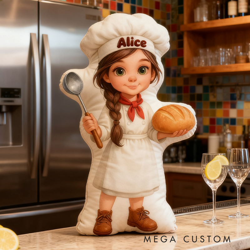 Personalized Chef Shaped Pillow Custom Name 3D Graphic Print Cushion Gift for Chef and Culinary Enthusiasts