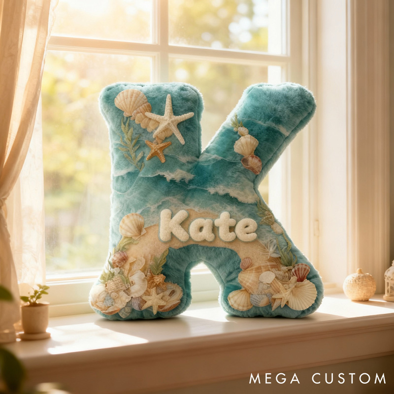 Personalized Seaglass Style Pillow Custom Ocean Style Pillow 3D Graphic Print Home Decor Throw Pillow for Girl Friend Beach Keepsake Pillow