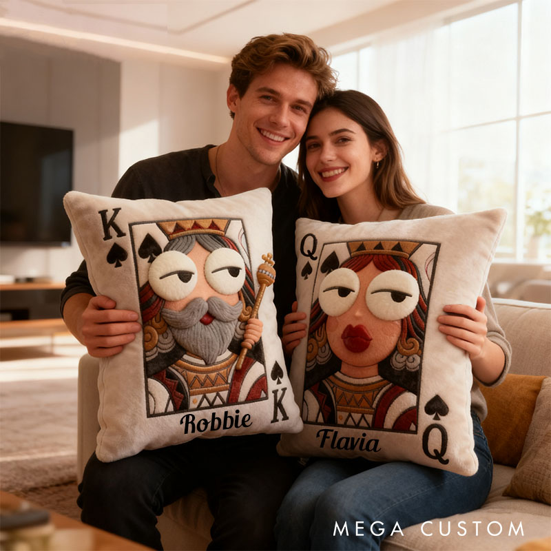 Personalized Couple Poker King and Queen Graphic 3D Print Pillow Custom Newlyweds Cushion First Christmas Gift for Her Him Boyfriend Girlfriend