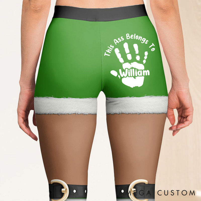 Personalized Funny Girlfriend Wife This Ass Belongs To Boyfriend Husband Leggings Woman Christmas Elf Leggings with Man Name Christmas Gift for Her
