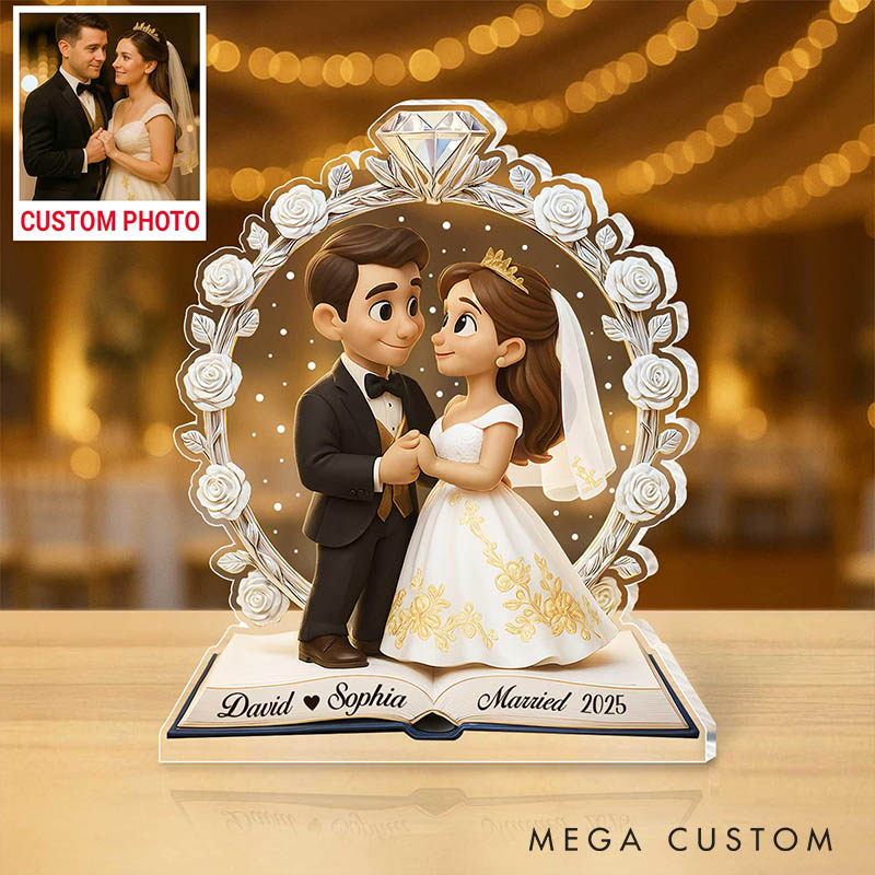 Personalized Couple Wedding Photo Acrylic Plaque Custom Newlyweds Mr and Mrs Plaque from Your Own Picture Our First Christmas Gift for Him Her