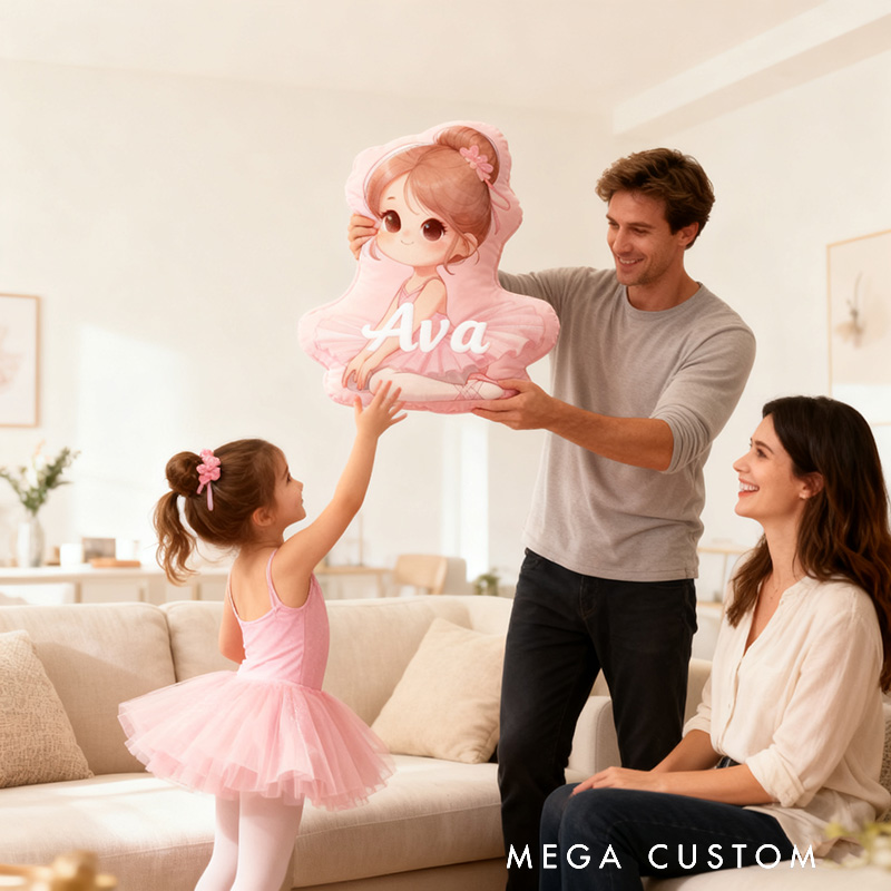 Personalized Ballet Dancer Girl Pillow with Your Name Soft Stuffed Toy for Kids Unique Decorative Cushion for Girls' Room