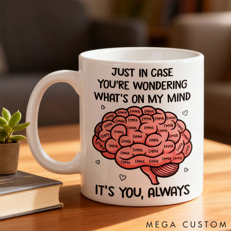 Personalized Love Brain Mug Custom Anniversary Wedding Gifts for Husband Wife Valentines Mug with Boyfriend Girlfriend Name