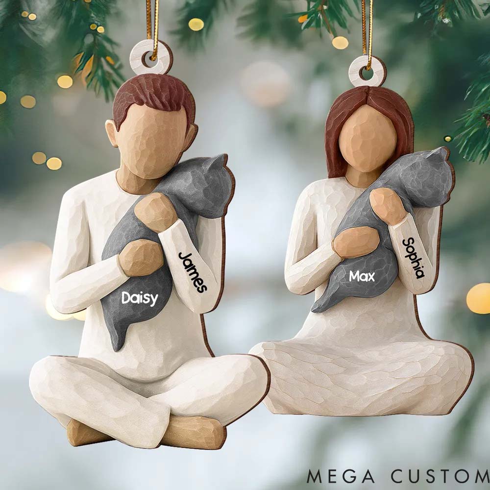 Personalized Cat Lover Woman Hugging Cat Christmas Ornament